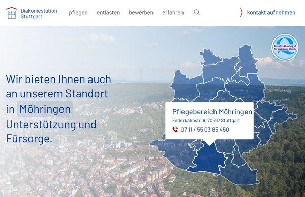 Screenshot der Webseite der Diakoniestation Stuttgart